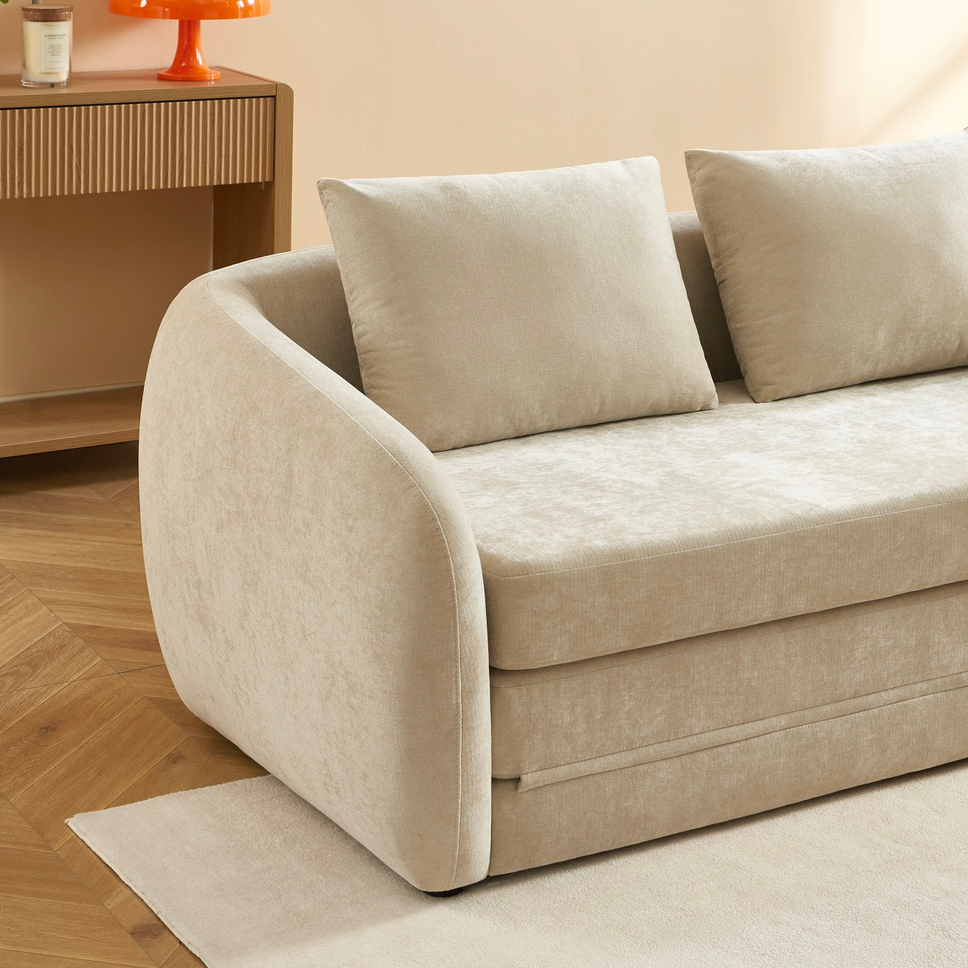 Paz - Canapé Droit 2 Places - Tissu Chenille Beige