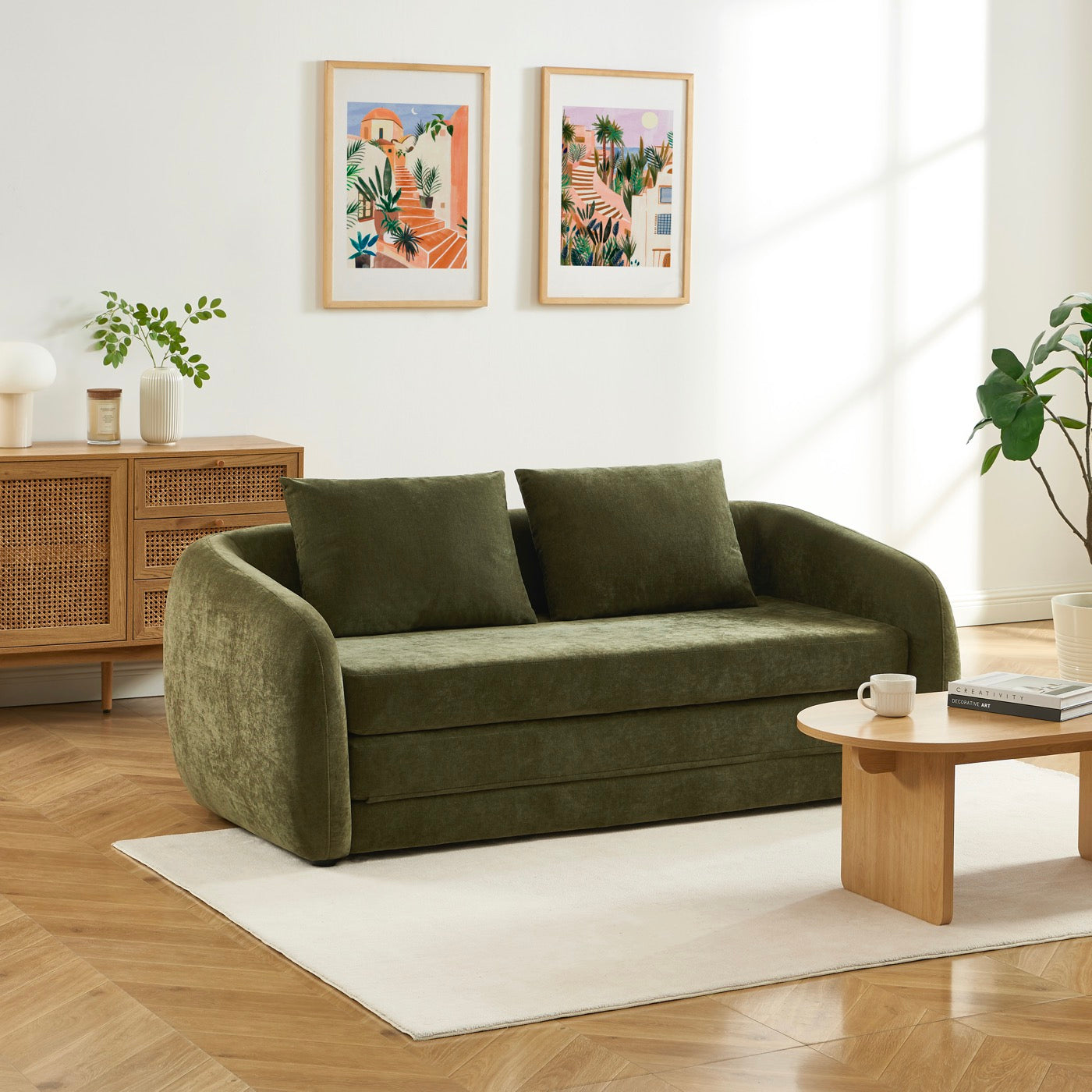 Paz - Canapé Droit 2 Places - Tissu Chenille Vert