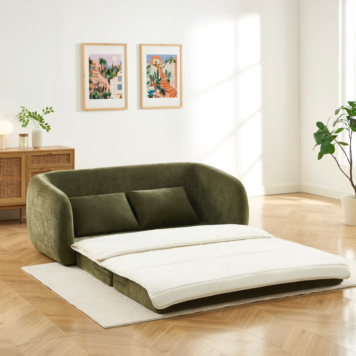 Paz - Canapé Droit 2 Places - Tissu Chenille Vert