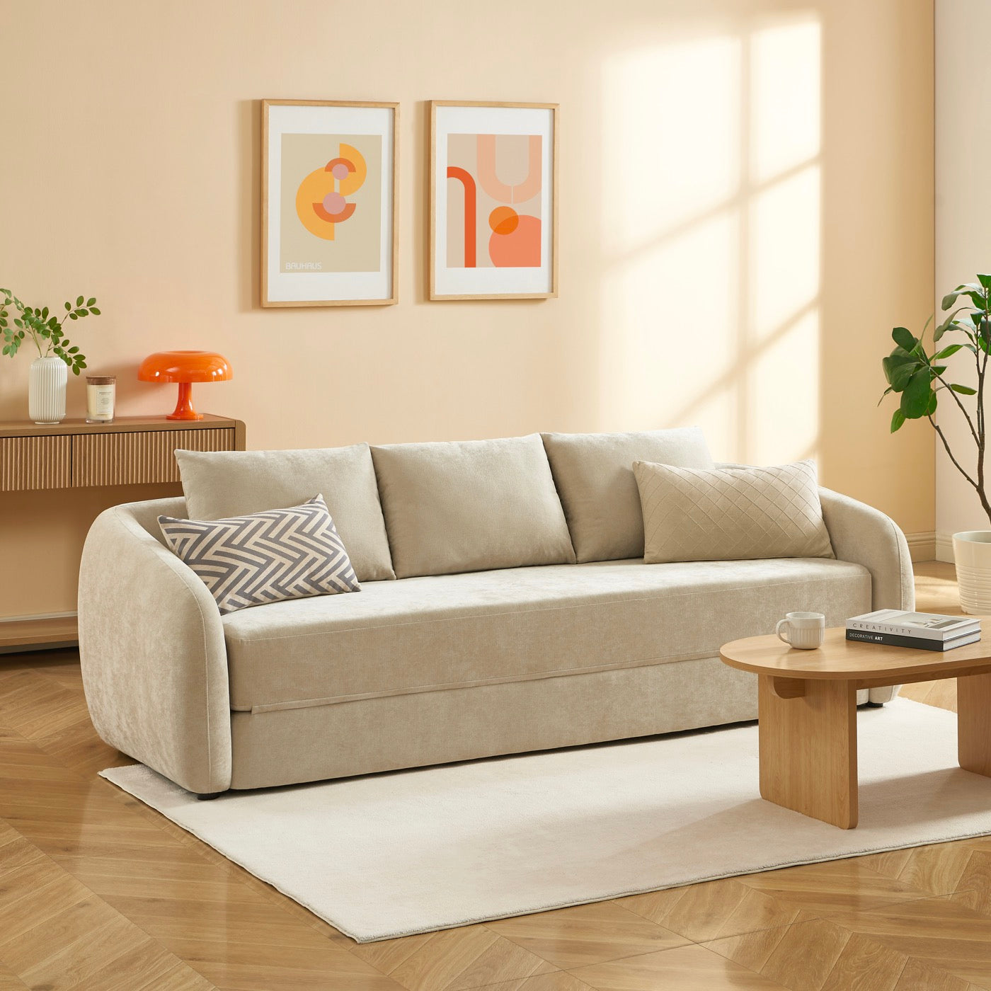 Paz - Canapé Droit 3 Places - Tissu Chenille Beige