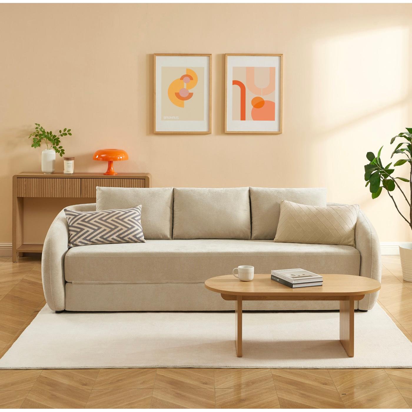Paz - Canapé Droit 3 Places - Tissu Chenille Beige