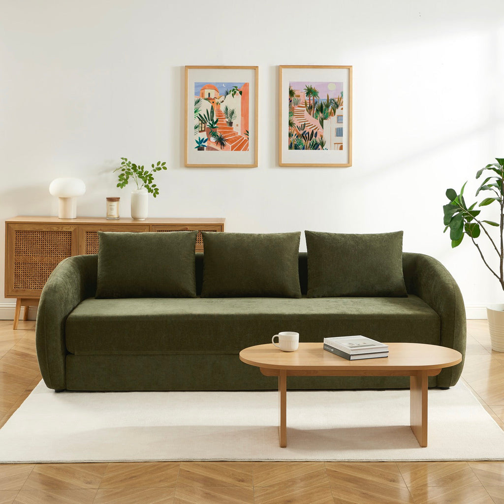 Paz - Canapé Droit 3 Places - Tissu Chenille Vert