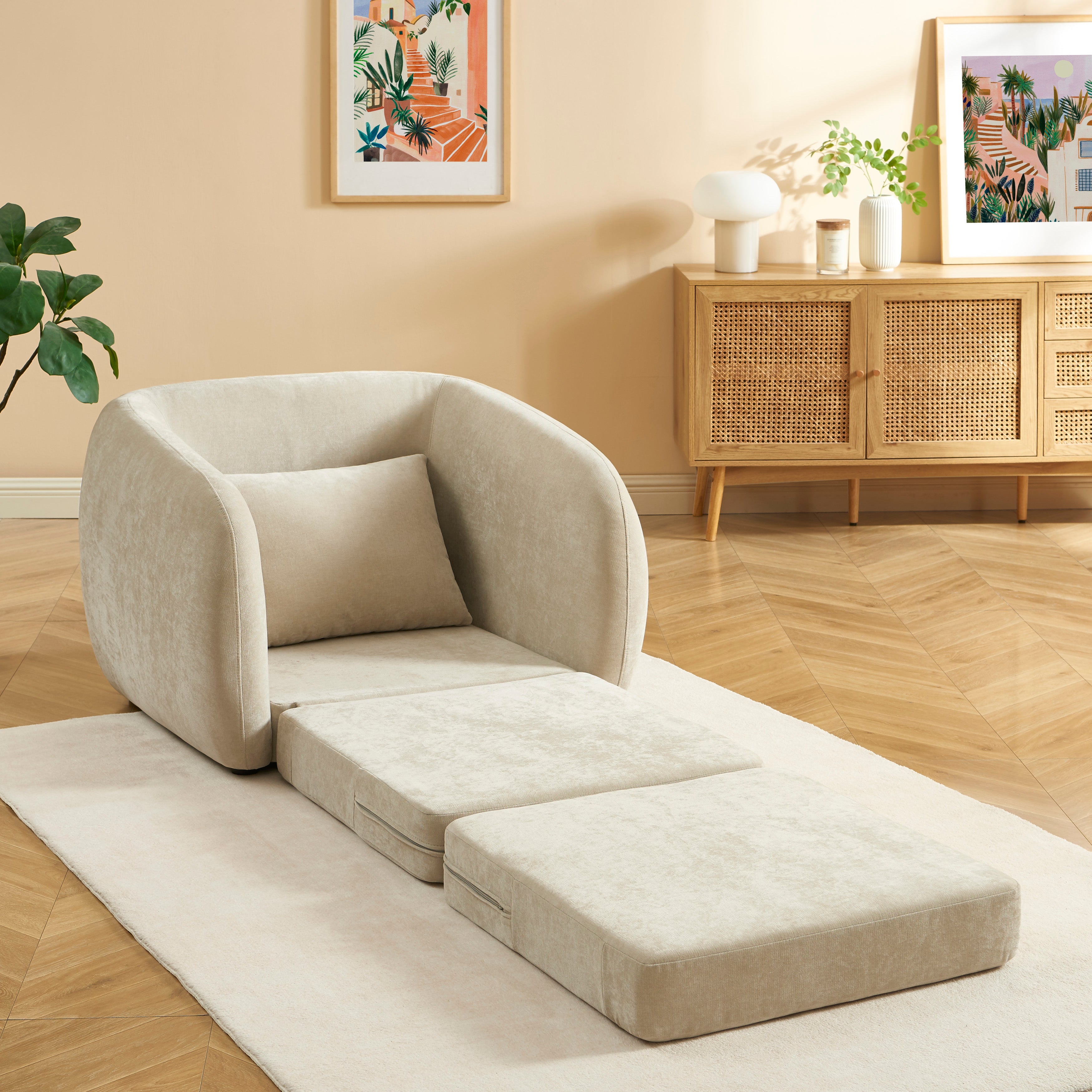 Paz - Fauteuil - Tissu Chenille Beige