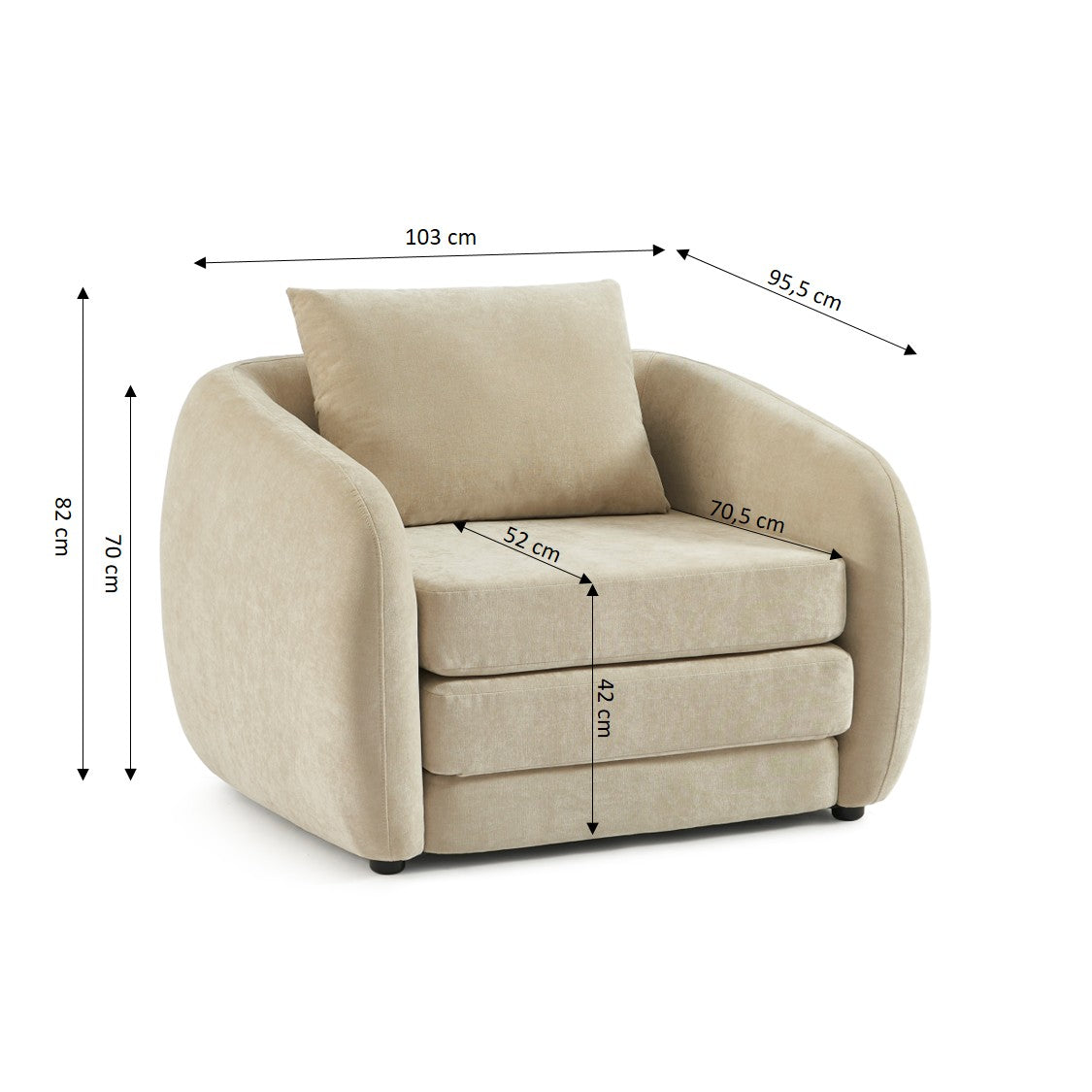 Paz - Fauteuil - Tissu Chenille Beige