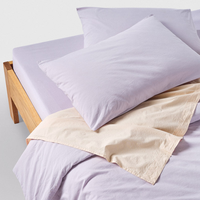 Housse De Couette En Percale De Coton Lavé 300 Fils - Lilas