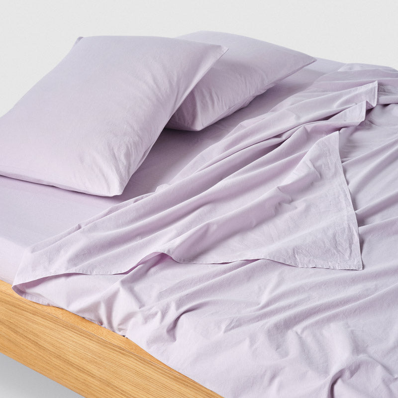 2 Taies D'Oreiller En Percale De Coton Lavé 300 Fils - Lilas