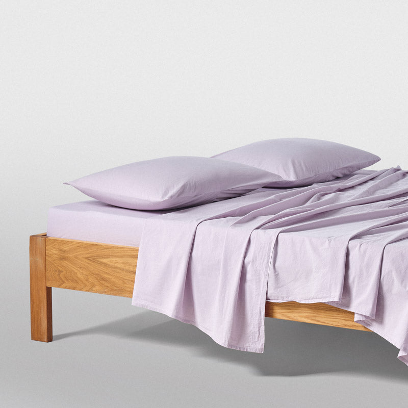 Drap Plat En Percale De Coton Lavé 300 Fils - Lilas