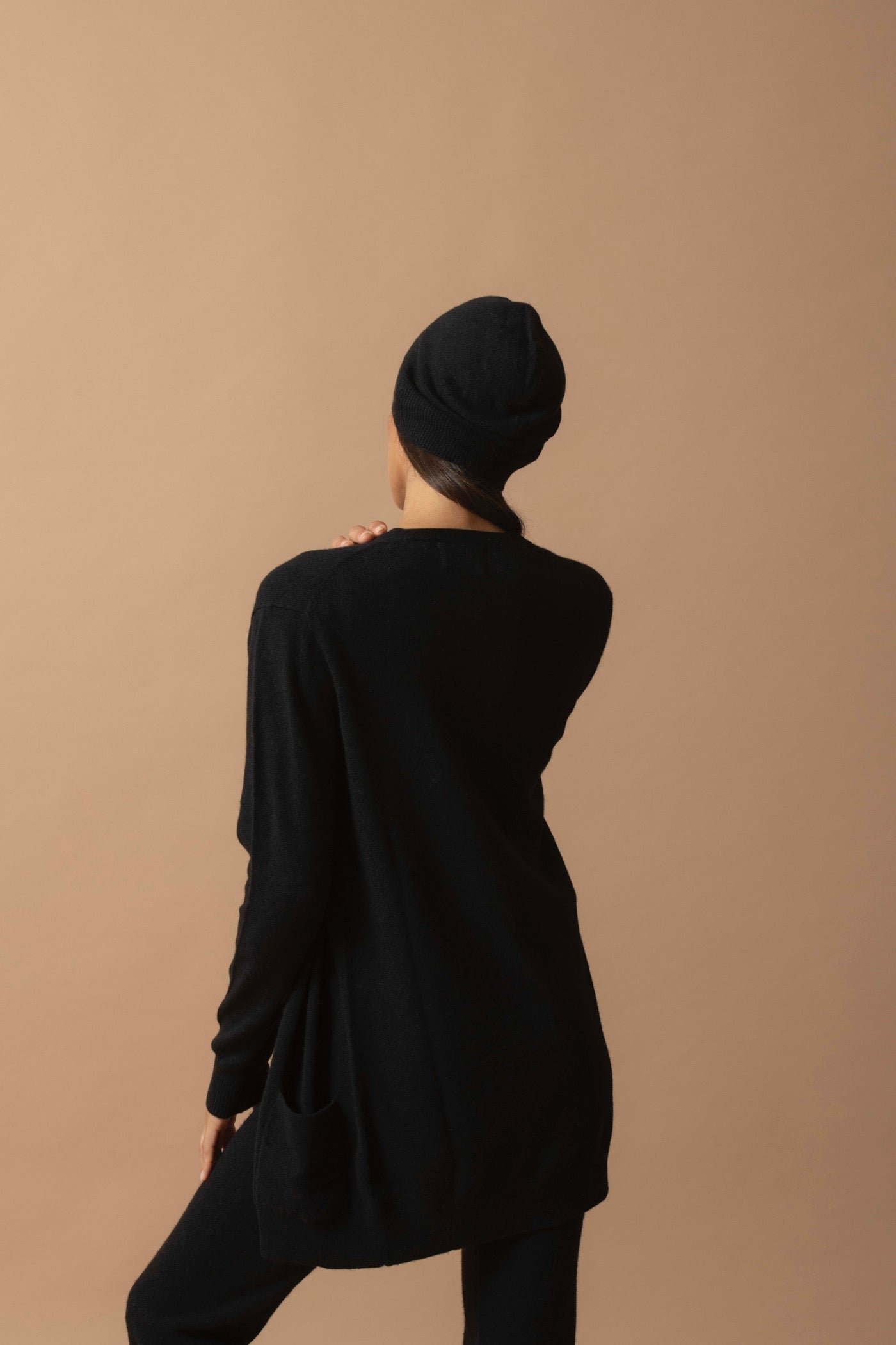 Cardigan Col V - Pearl - Noir