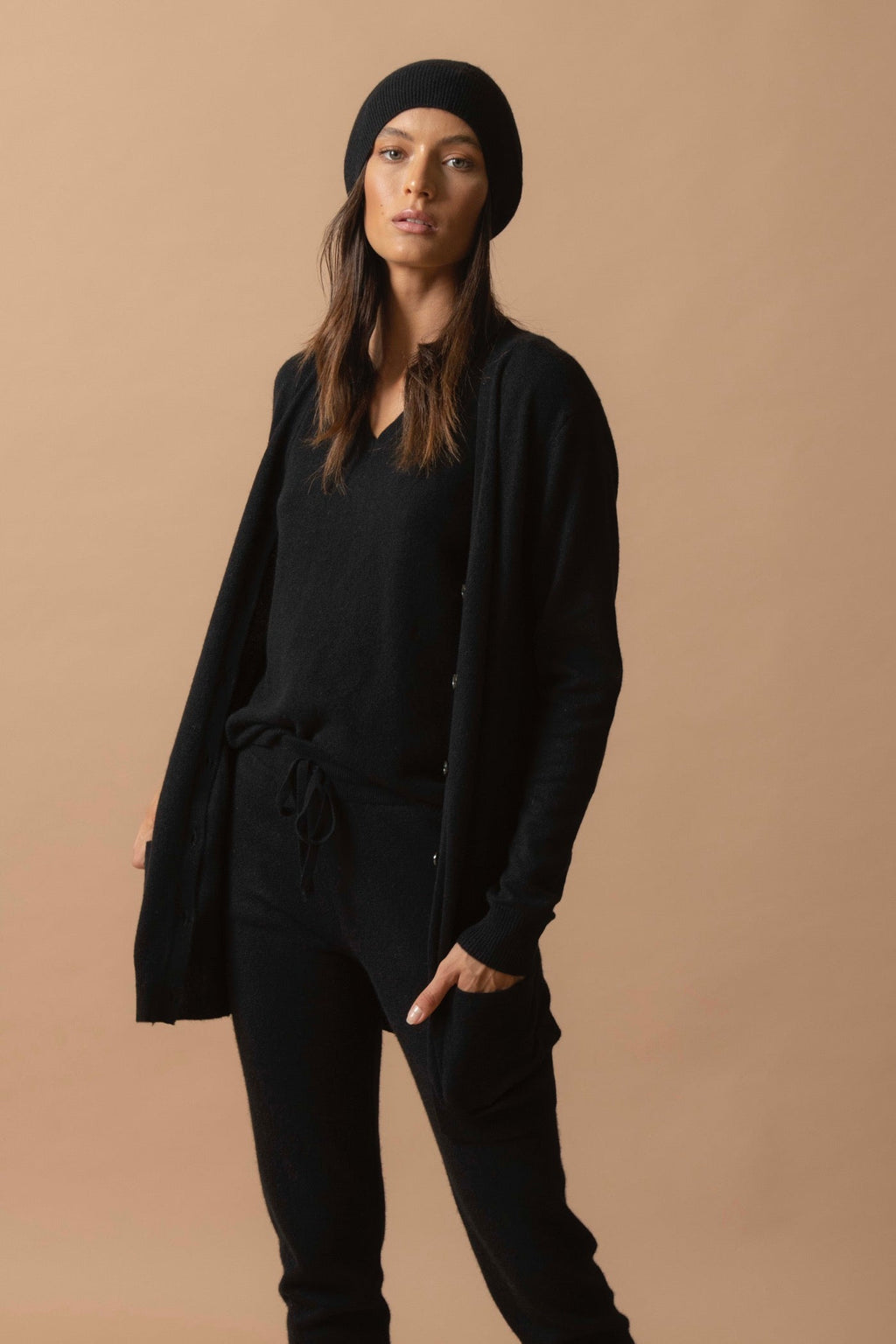 Cardigan Col V - Pearl - Noir