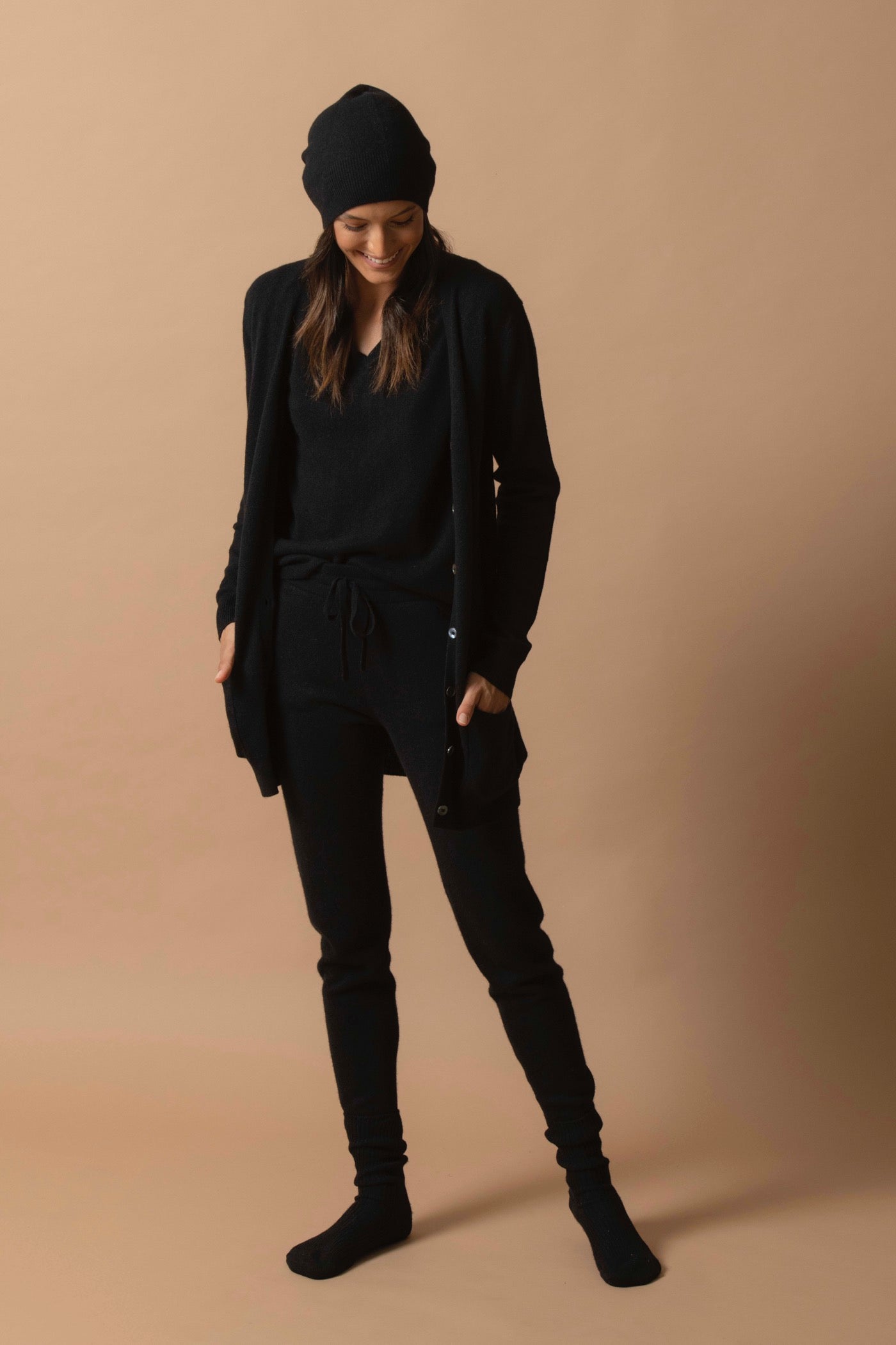 Cardigan Col V - Pearl - Noir