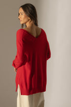 Pull Col V Devant Et Dos Lova - Rouge