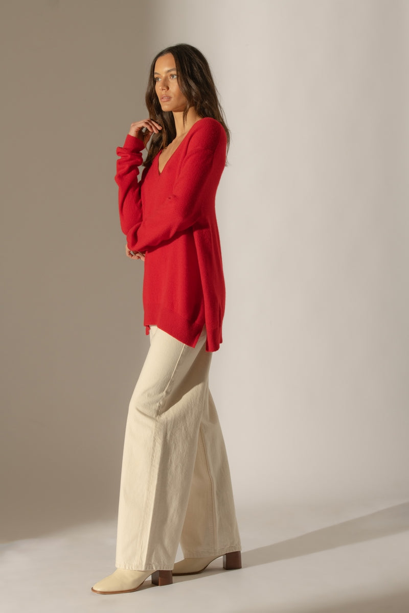 Pull Col V Devant Et Dos Lova - Rouge