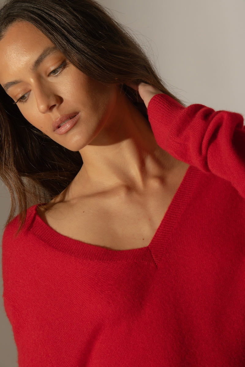 Pull Col V Devant Et Dos Lova - Rouge