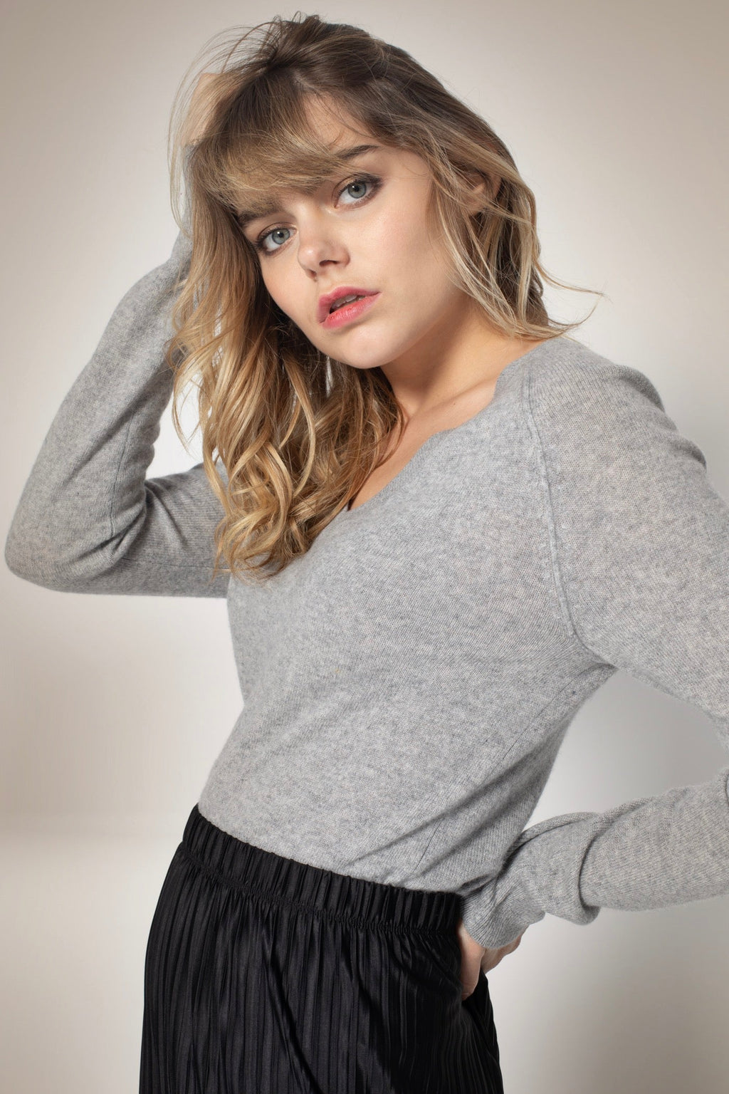 Pull Col V Penelope - Nuage Chiné - 100% Cachemire 2 Fils - Jersey - Femme