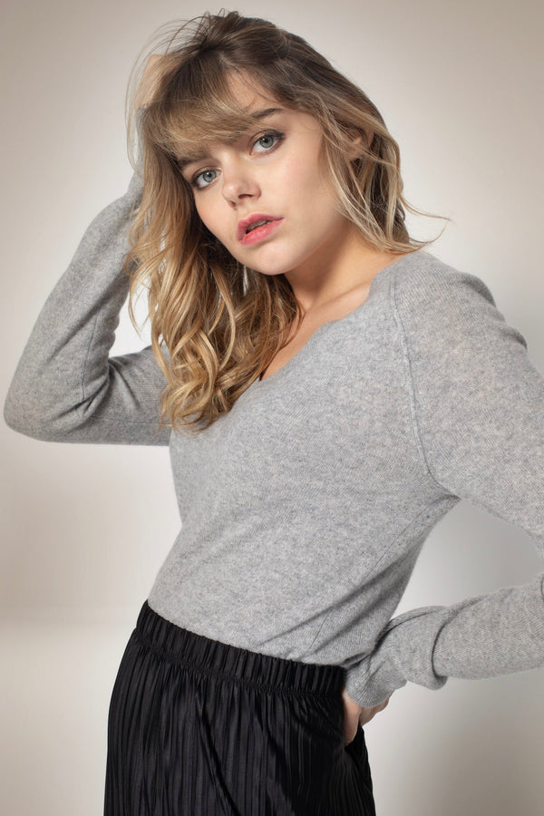 Pull Col V Penelope - Nuage Chiné - 100% Cachemire 2 Fils - Jersey - Femme