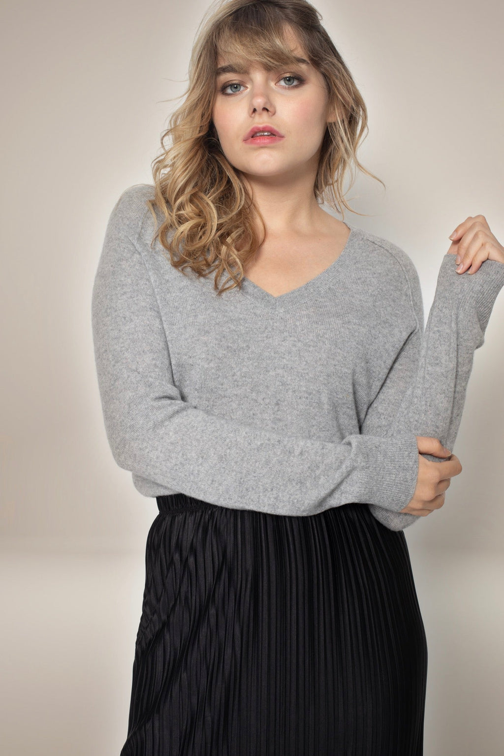 Pull Col V Penelope - Nuage Chiné - 100% Cachemire 2 Fils - Jersey - Femme