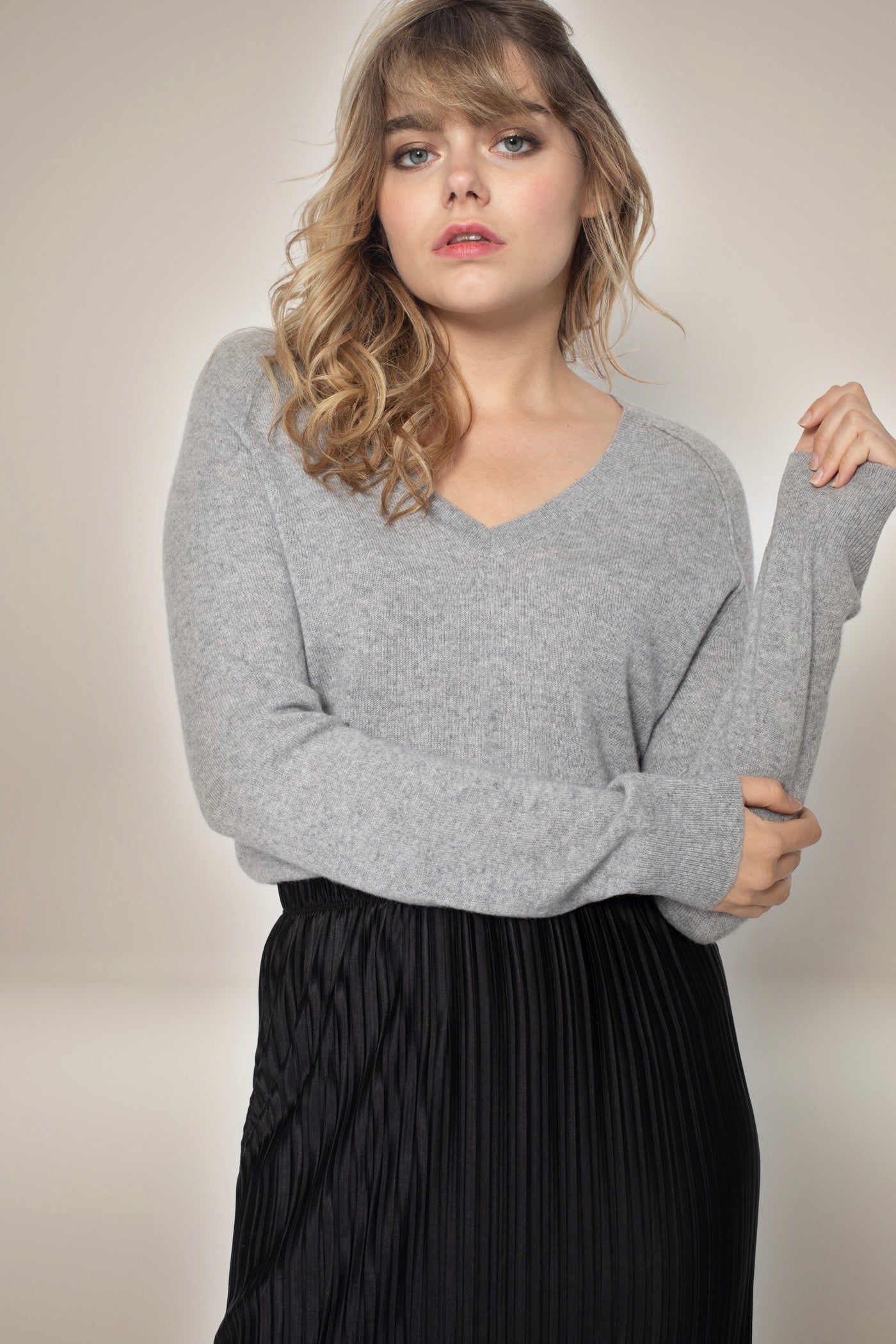 Pull Col V Penelope - Nuage Chiné - 100% Cachemire 2 Fils - Jersey - Femme
