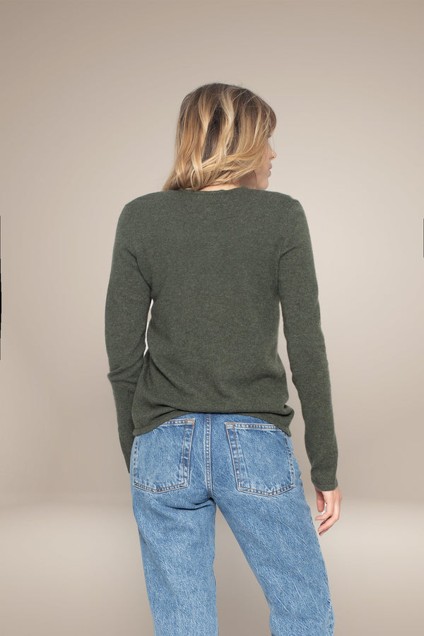 Cardigan Col V Paige - Kaki - 100% Cachemire 2 Fils - Jersey - Femme