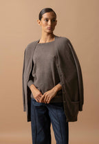 Cardigan Col V Pearl - 100% Cachemire 2 Fils - Taupe Chiné - Femme