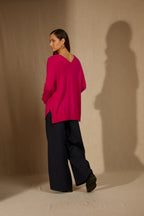 Pull Col V Devant Et Dos - Lova - Fuchsia