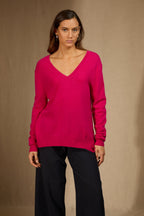 Pull Col V Devant Et Dos - Lova - Fuchsia
