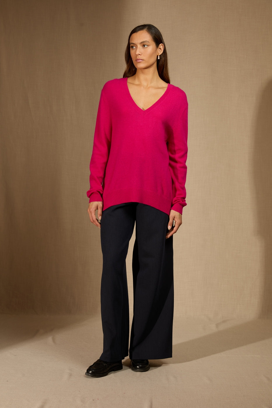 Pull Col V Devant Et Dos - Lova - Fuchsia