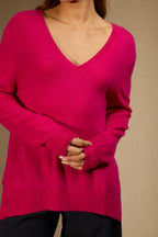 Pull Col V Devant Et Dos - Lova - Fuchsia
