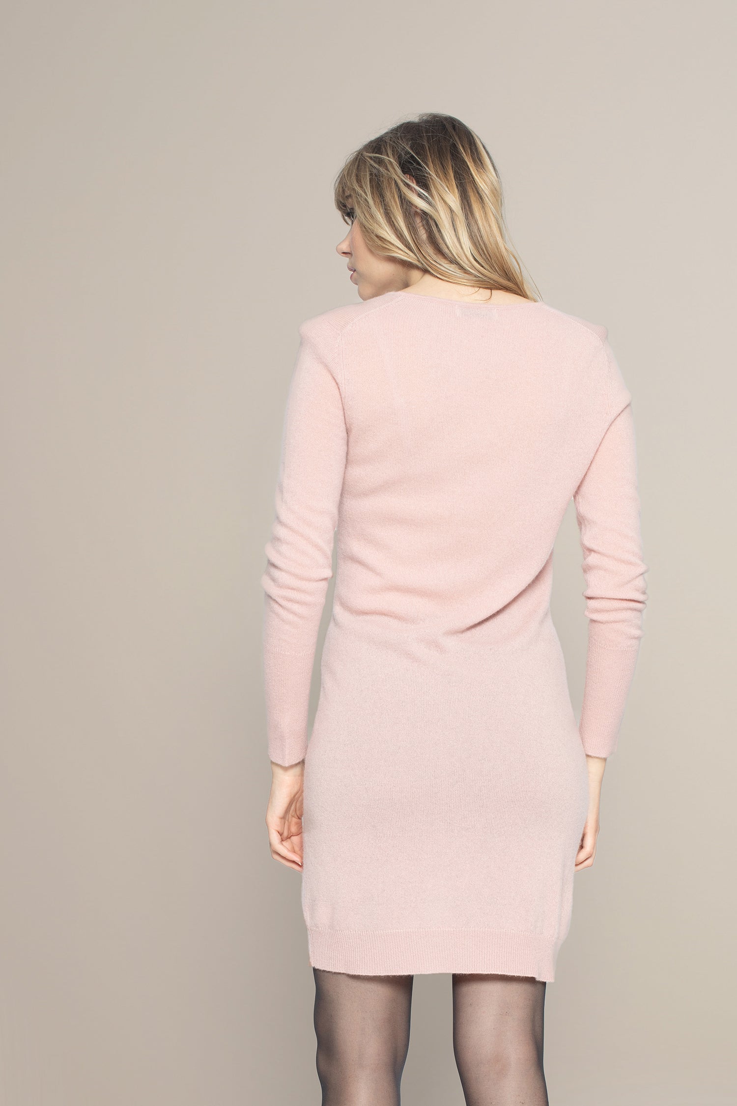 Robe Col V Joy - Bois De Rose - 100% Cachemire 2 Fils - Jersey - Femme