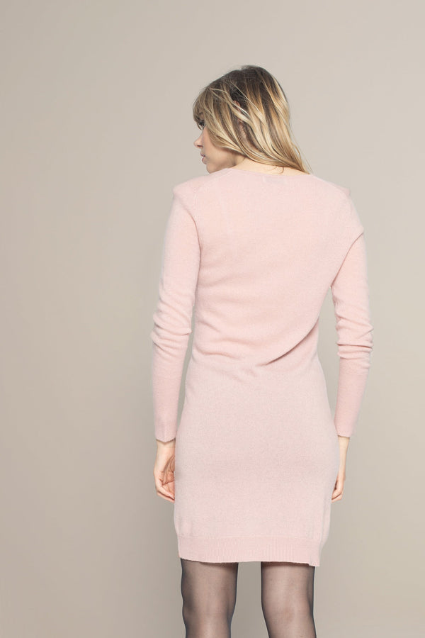 Robe Col V Joy - Bois De Rose - 100% Cachemire 2 Fils - Jersey - Femme