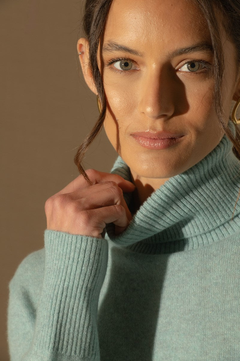 Pull Col Roulé Tracy - Aqua Chiné