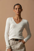 Pull Col V 4 Fils - Gaby - Ivoire