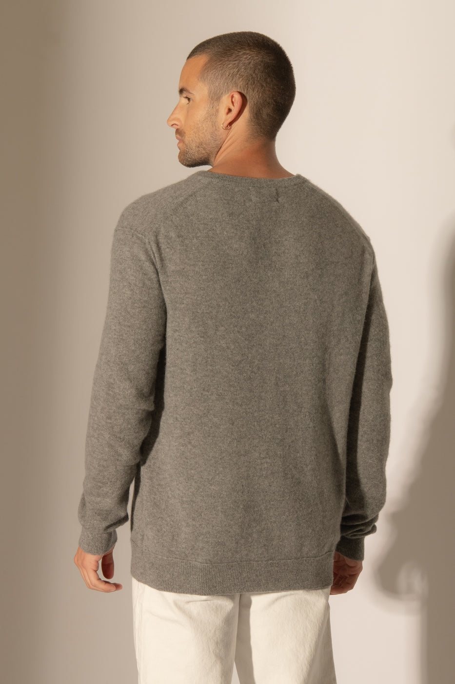 Pull Col V Lorenzo - 100% Cachemire 2 Fils - Flanelle Chiné - Men