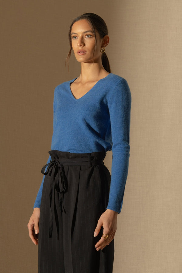 Pull Col V - Shannon - Bleu Électrique