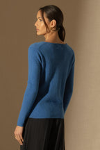 Pull Col V - Shannon - Bleu Électrique