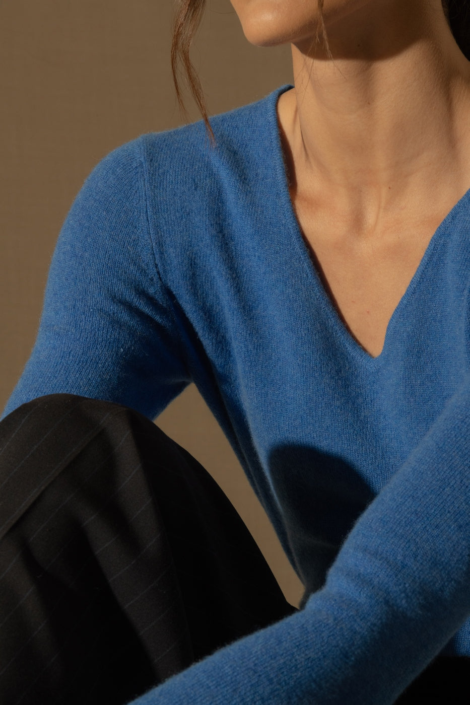 Pull Col V - Shannon - Bleu Électrique