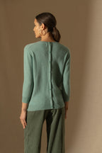Pull Col Rond Boutonné Dos - Vanessa - Vert Chiné