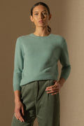Pull Col Rond Boutonné Dos - Vanessa - Vert Chiné