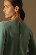 Pull Col Rond Boutonné Dos - Vanessa - Vert Chiné