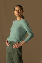 Pull Col Rond Boutonné Dos - Vanessa - Vert Chiné