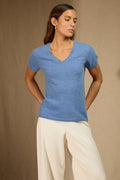 T-Shirt Col V - Efimia - Sky