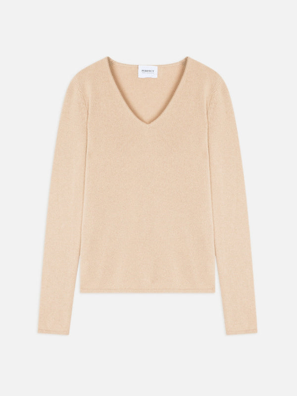 Pull Col V 4 Fils - Gaby - Sable
