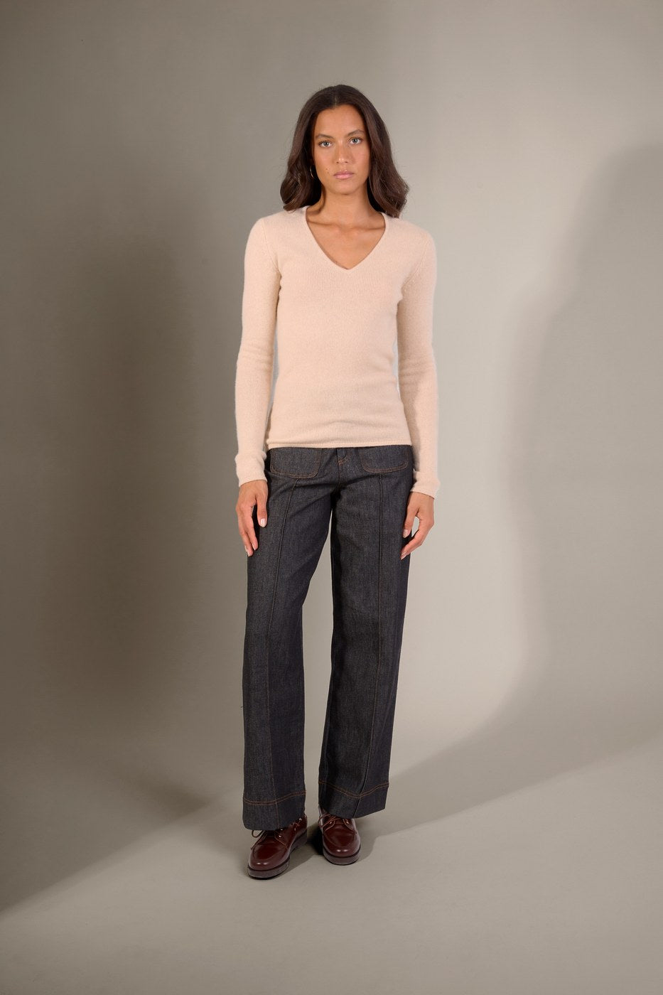 Pull Col V 4 Fils - Gaby - Sable