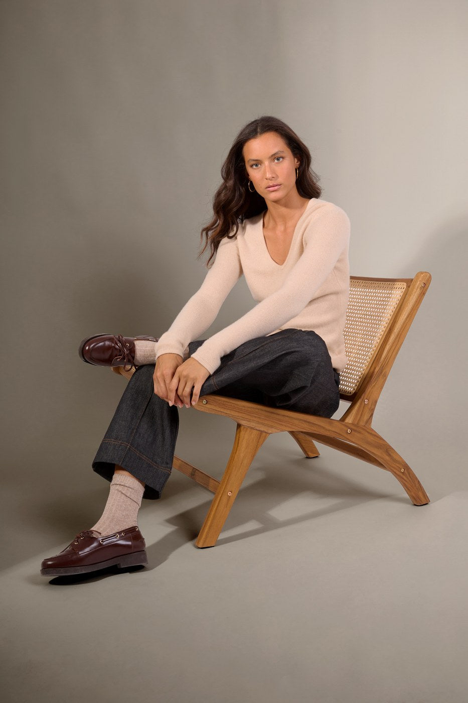 Pull Col V 4 Fils - Gaby - Sable
