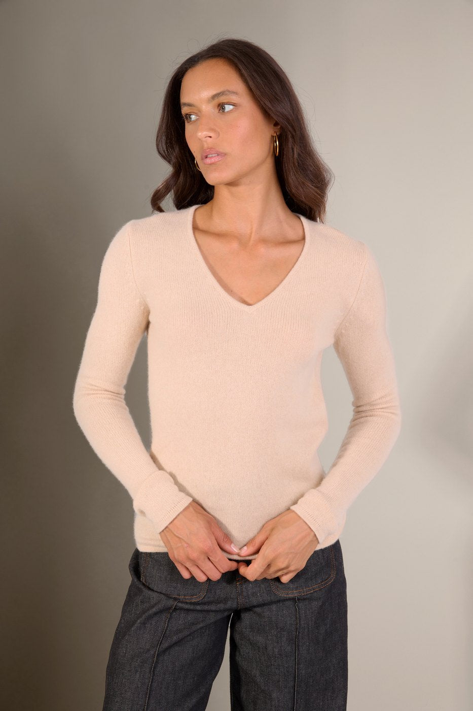 Pull Col V 4 Fils - Gaby - Sable