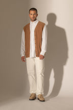Cardigan Col V Sans Manches - Arthur - Noisette
