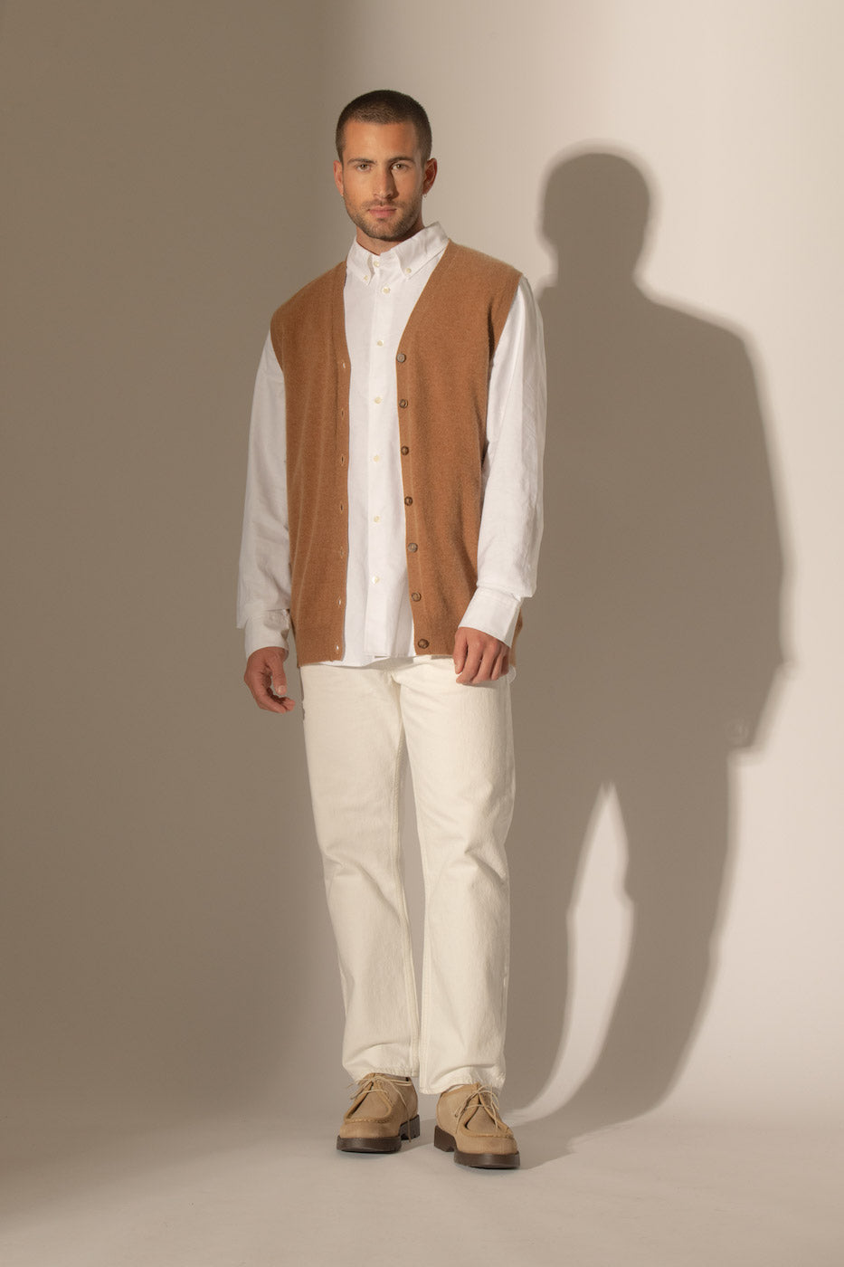 Cardigan Col V Sans Manches - Arthur - Noisette