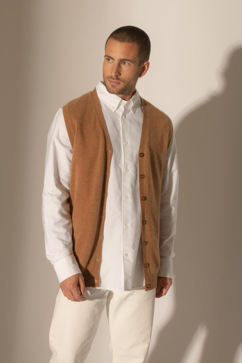 Cardigan Col V Sans Manches - Arthur - Noisette