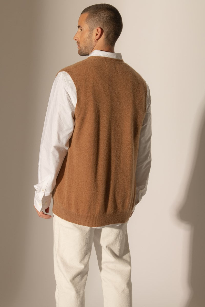 Cardigan Col V Sans Manches - Arthur - Noisette