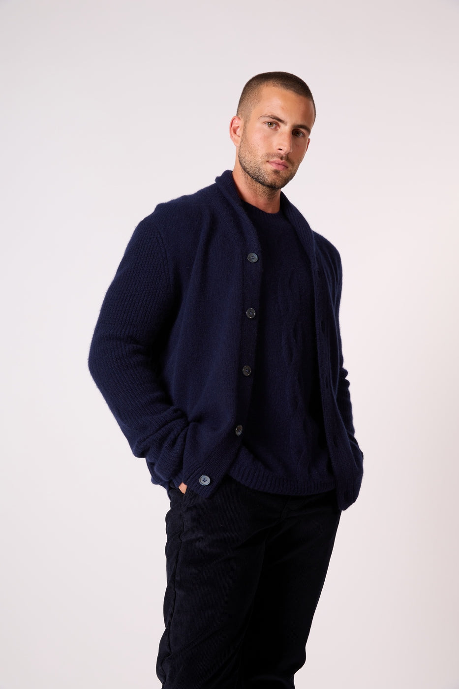 Veste Boutonnée Col Châle 4 Fils - Gilmour - Navy