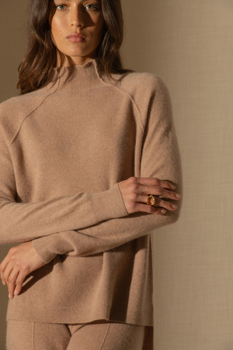 Pull Col Montant - Mollayra - Camel Chiné